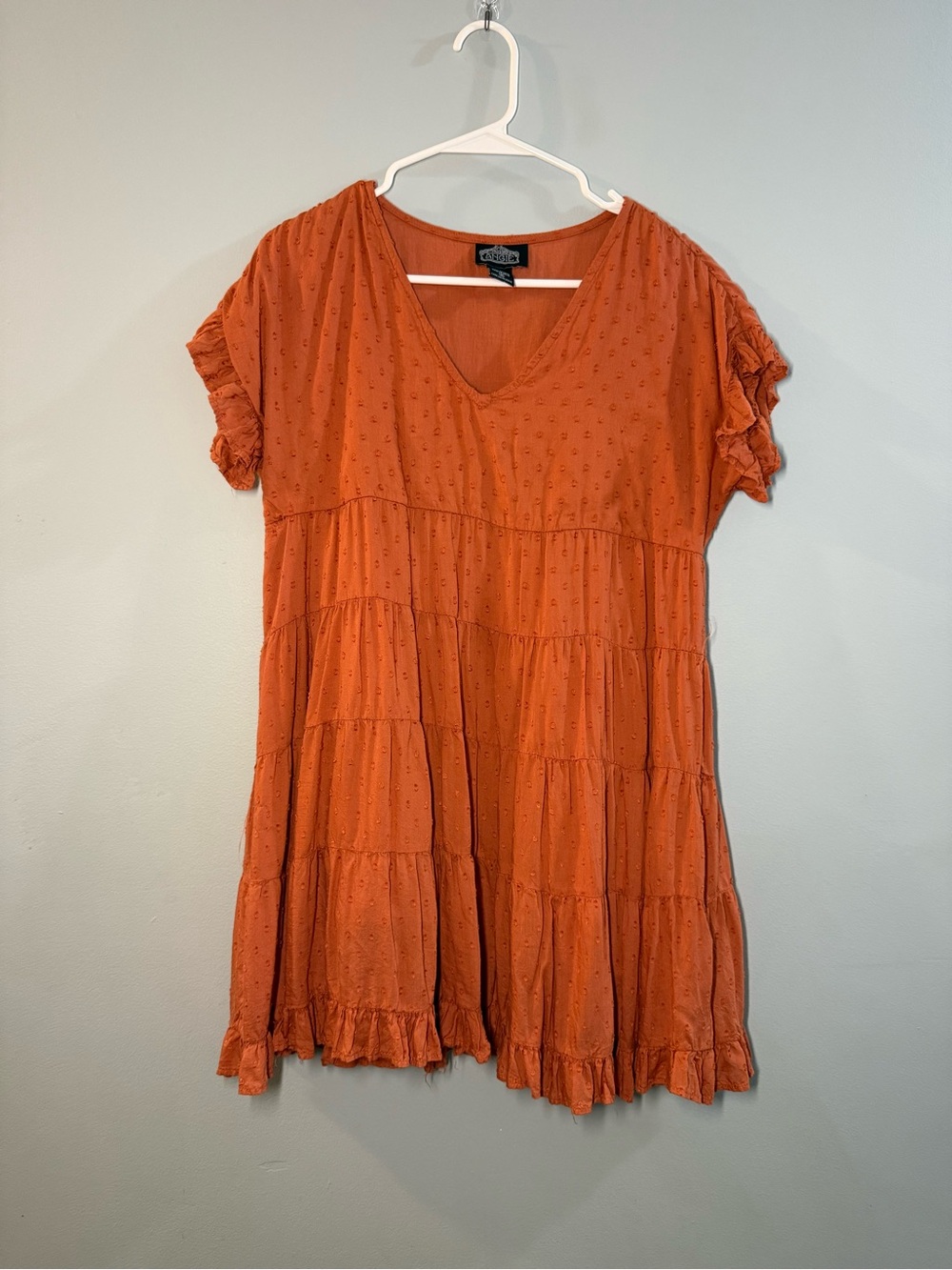 Angie Burnt Orange Textured Dots Babydoll Dress